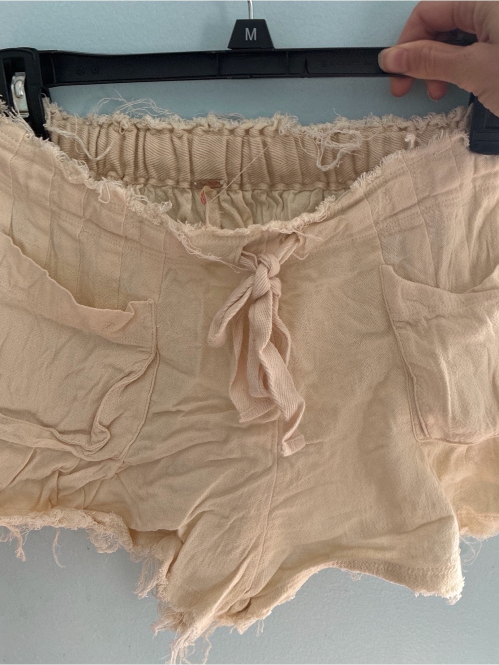 Free People Cream Frayed Waist Tie Shorts